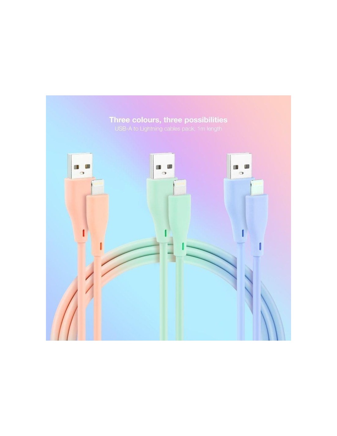 CABLE LIGHTNING A USB 2.0 NANOCABLE A/M 1M 3UD BLUE PINK GREEN LISO