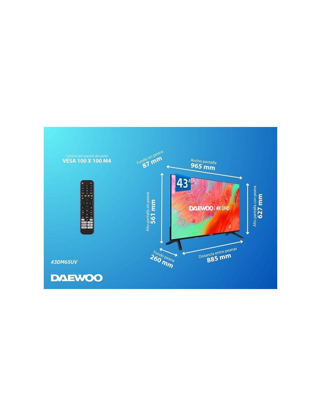 TELEVISOR DAEWOO 43 LED 4K UHD USB SMART TV WIFI BLUETOOTH HOTEL