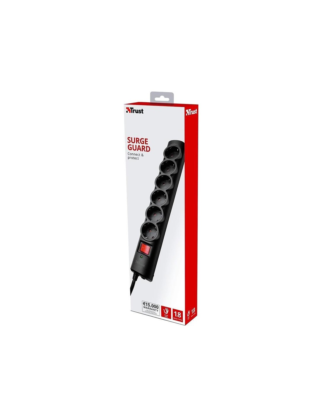 REGLETA TRUST 6 SCHUKOS INTERRUPTOR 1,8M BLACK