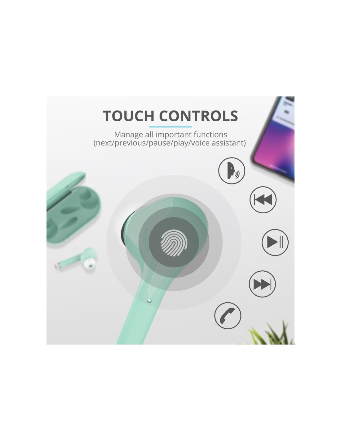 AURICULARES TRUST NIKA TOUCH EARPHONES BLUETOOTH WIRELESS TURQUOISE