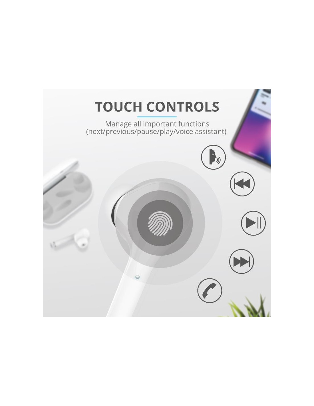 AURICULARES TRUST NIKA TOUCH EARPHONES BLUETOOTH WIRELESS WHITE