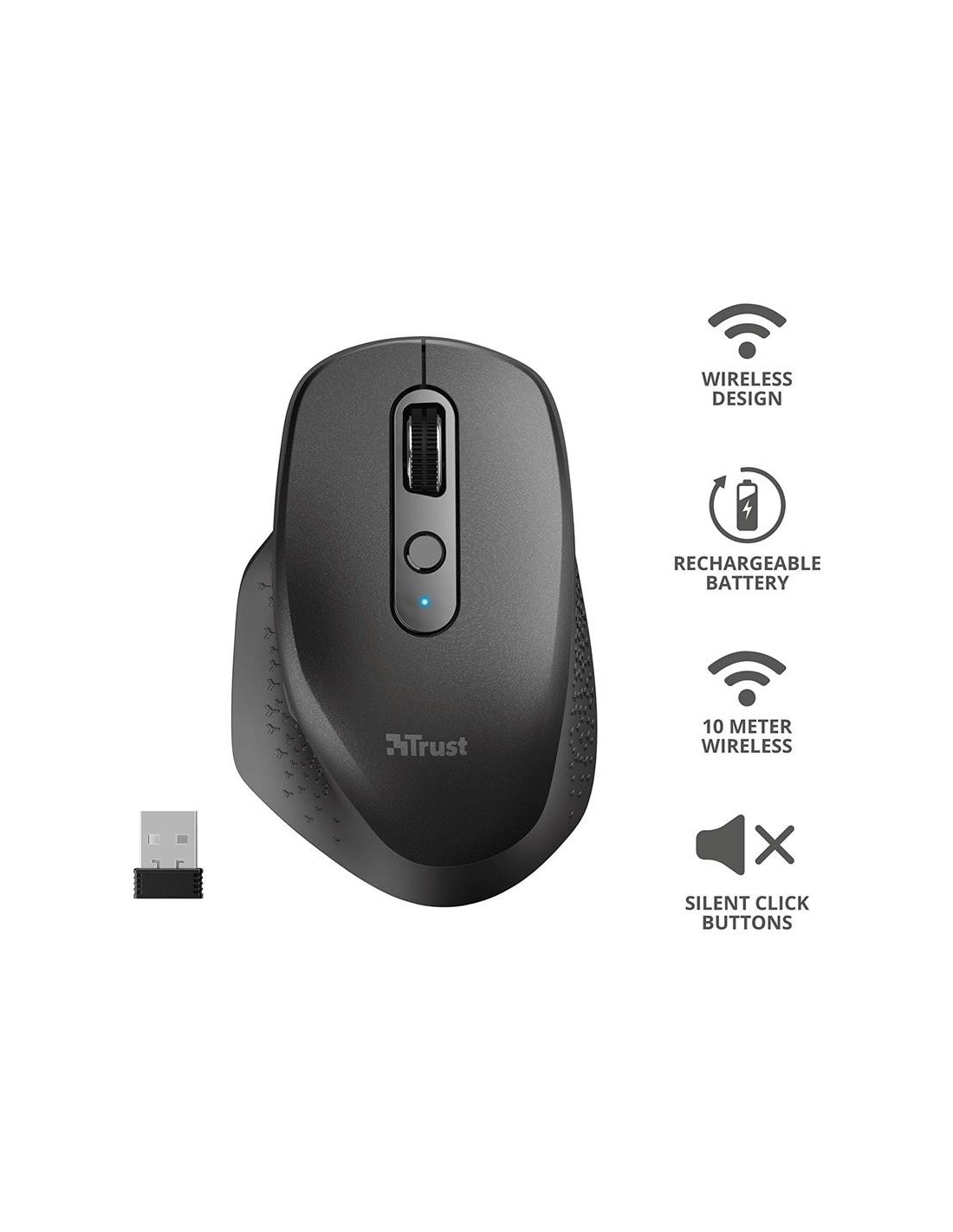 RATON TRUST OZAA ERGONOMICO RECARGABLE WIRELESS BLACK