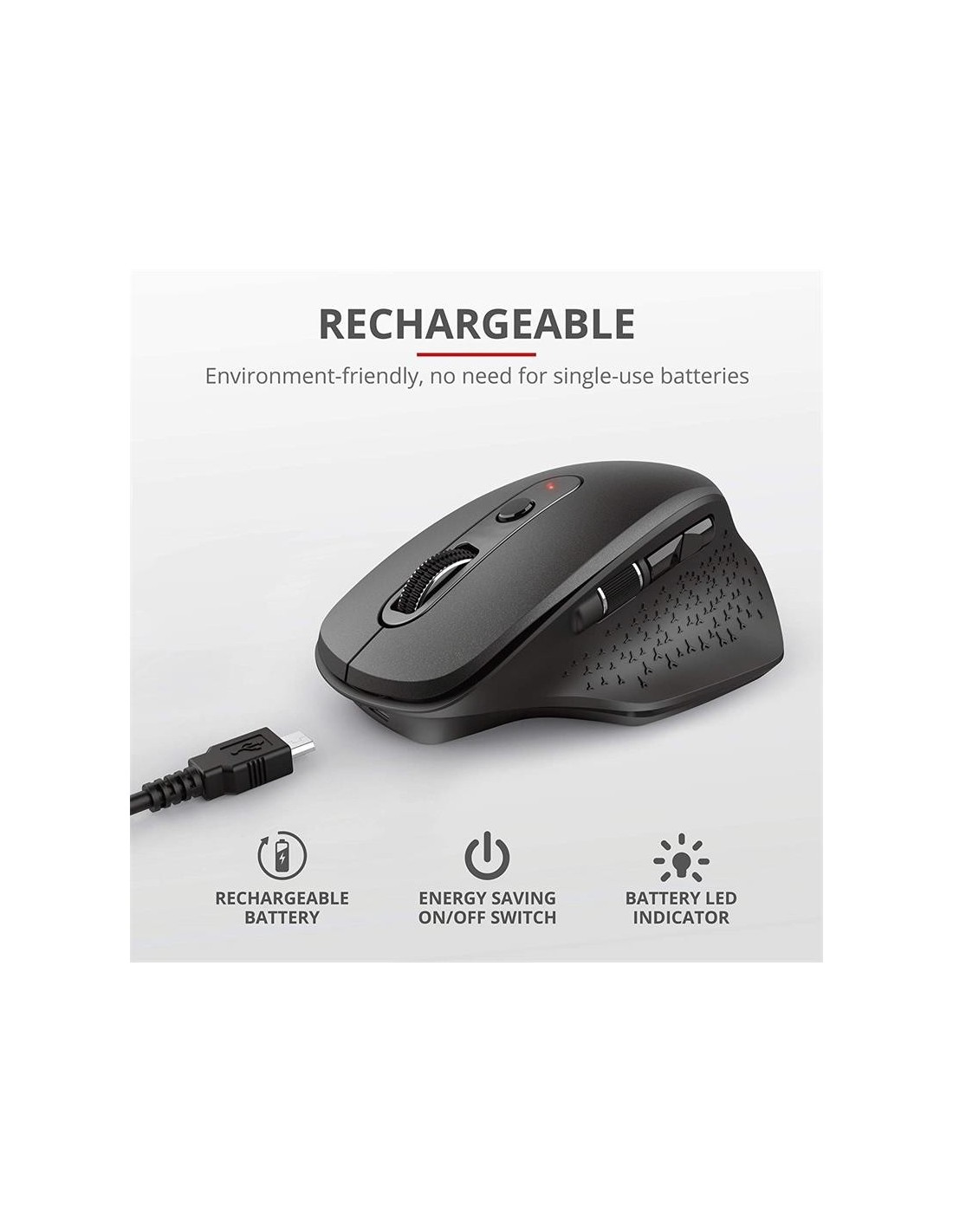 RATON TRUST OZAA ERGONOMICO RECARGABLE WIRELESS BLACK
