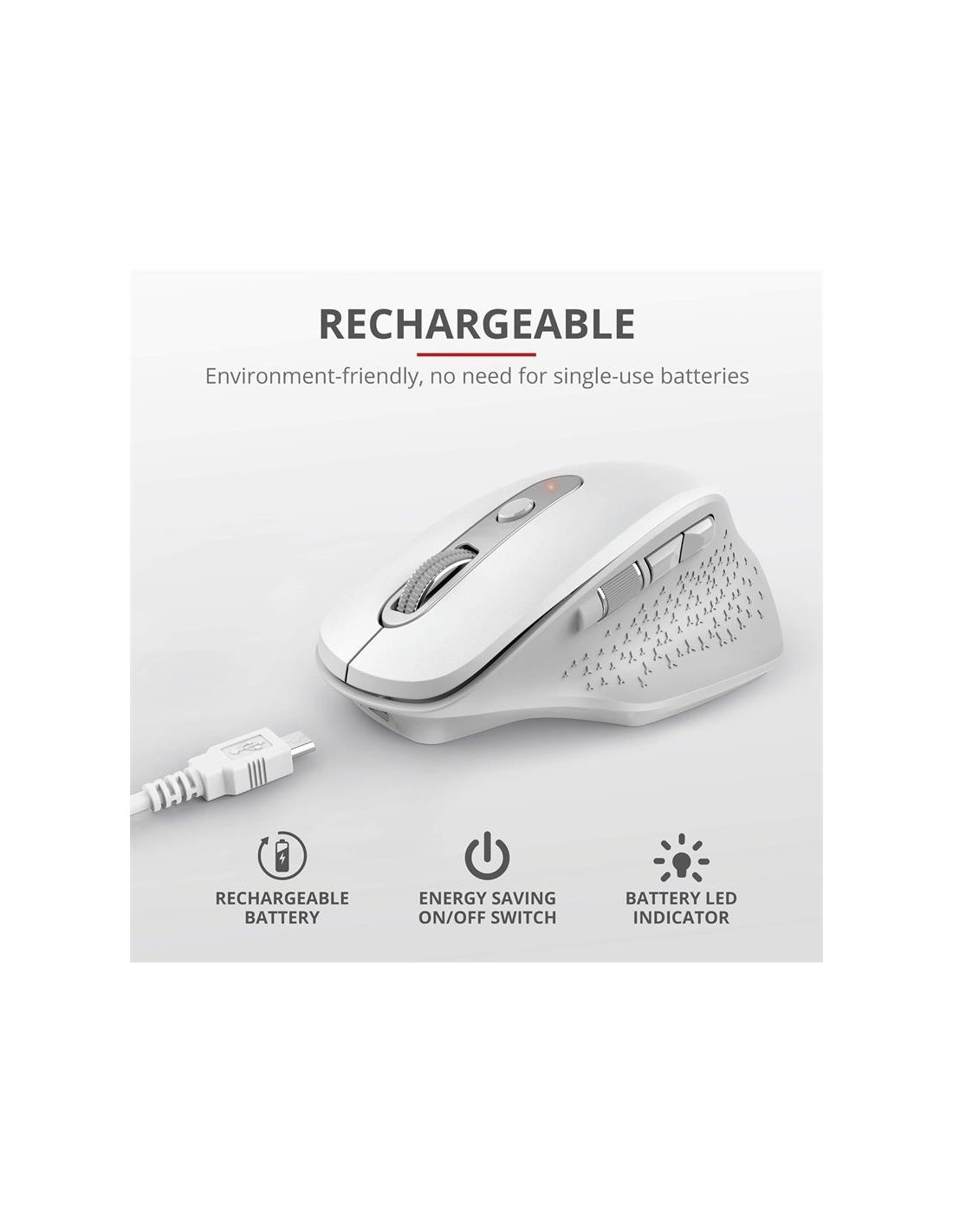 RATON TRUST OZAA ERGONOMICO RECARGABLE WIRELESS WHITE