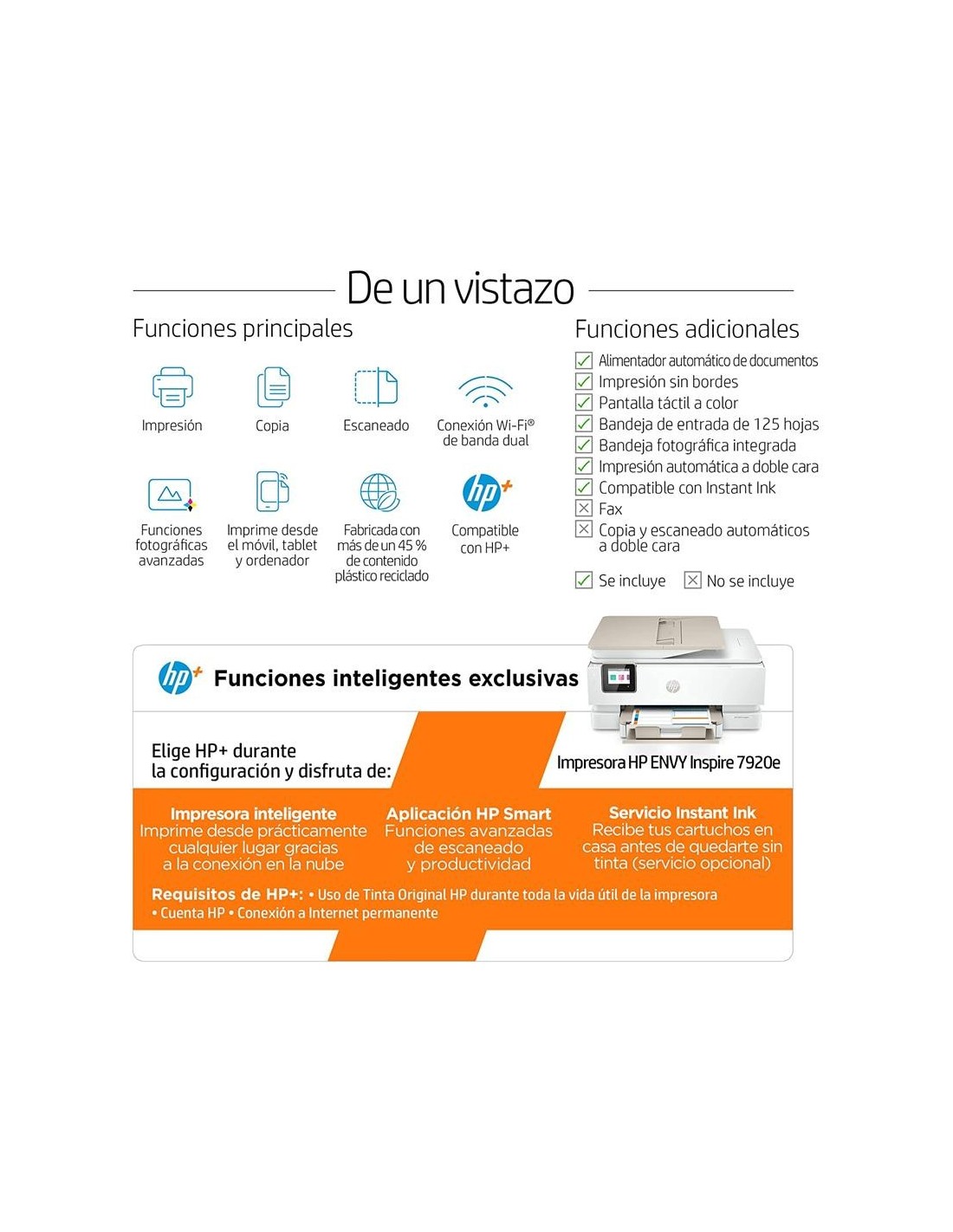 IMPRESORA HP DESKJET MULTIFUNCION ENVY 7920E COLOR WIFI WHITE