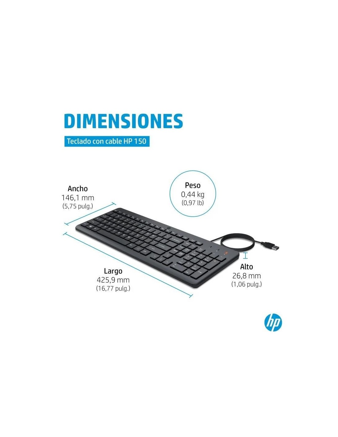 TECLADO HP 150 USB BLACK