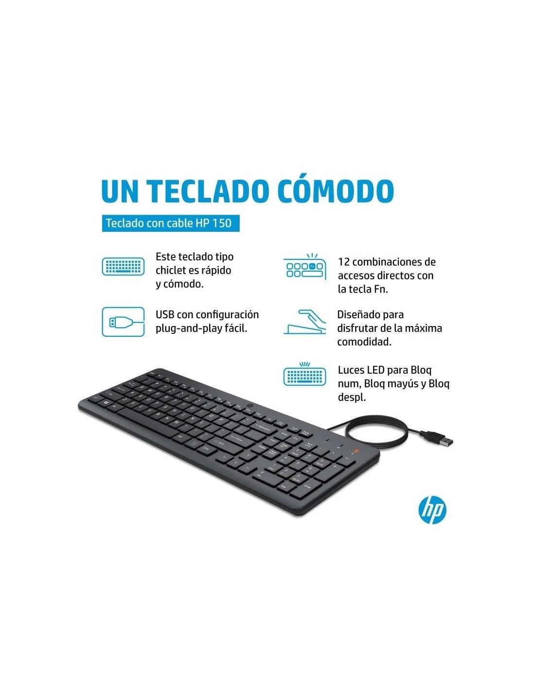 TECLADO HP 150 USB BLACK