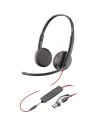 AURICULAR + MICROFONO POLY BLACKWIRE 3225 BIAURAL 3.5MM + ADAPTADOR USB-A/C