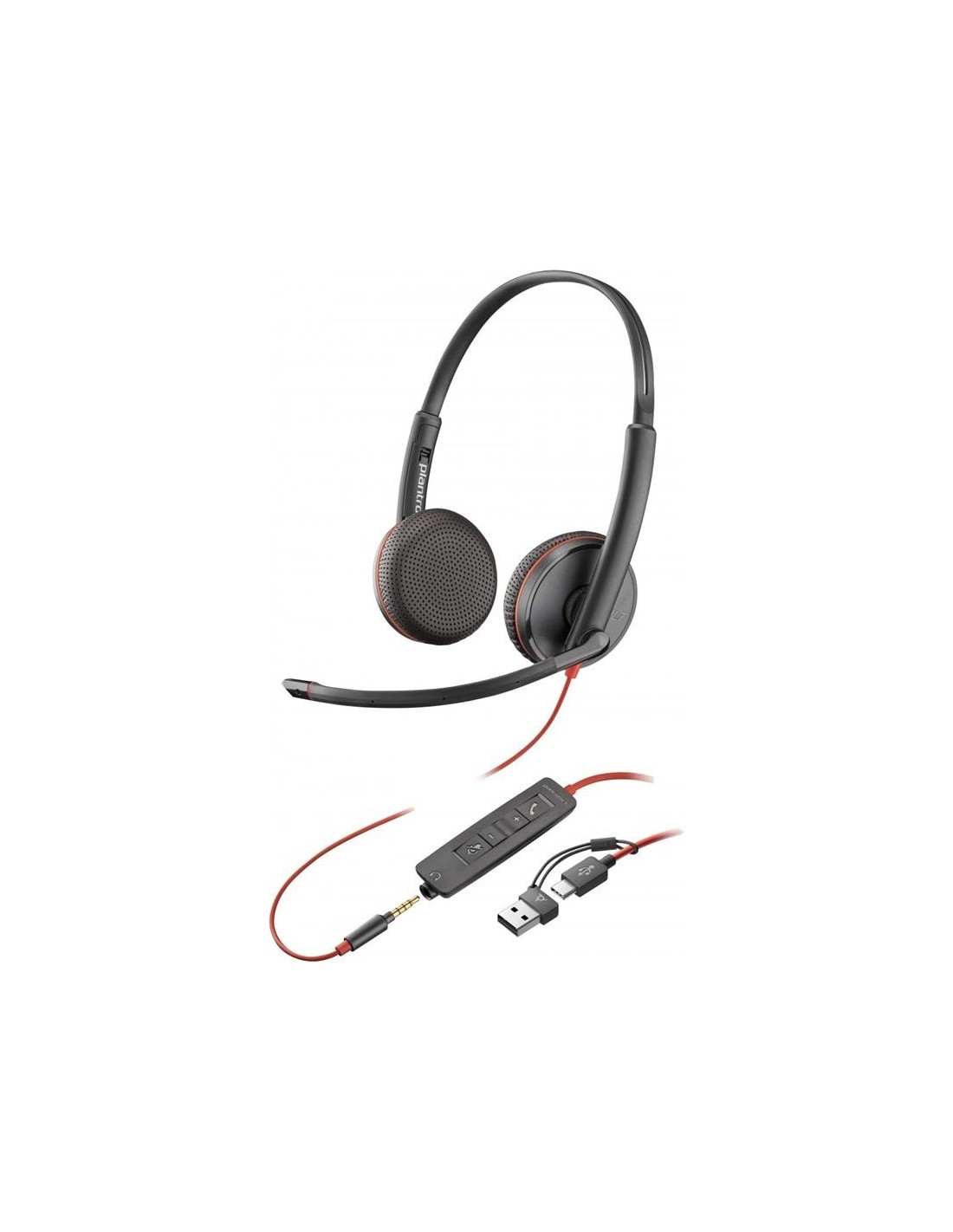 AURICULAR + MICROFONO POLY BLACKWIRE 3225 BIAURAL 3.5MM + ADAPTADOR USB-A/C