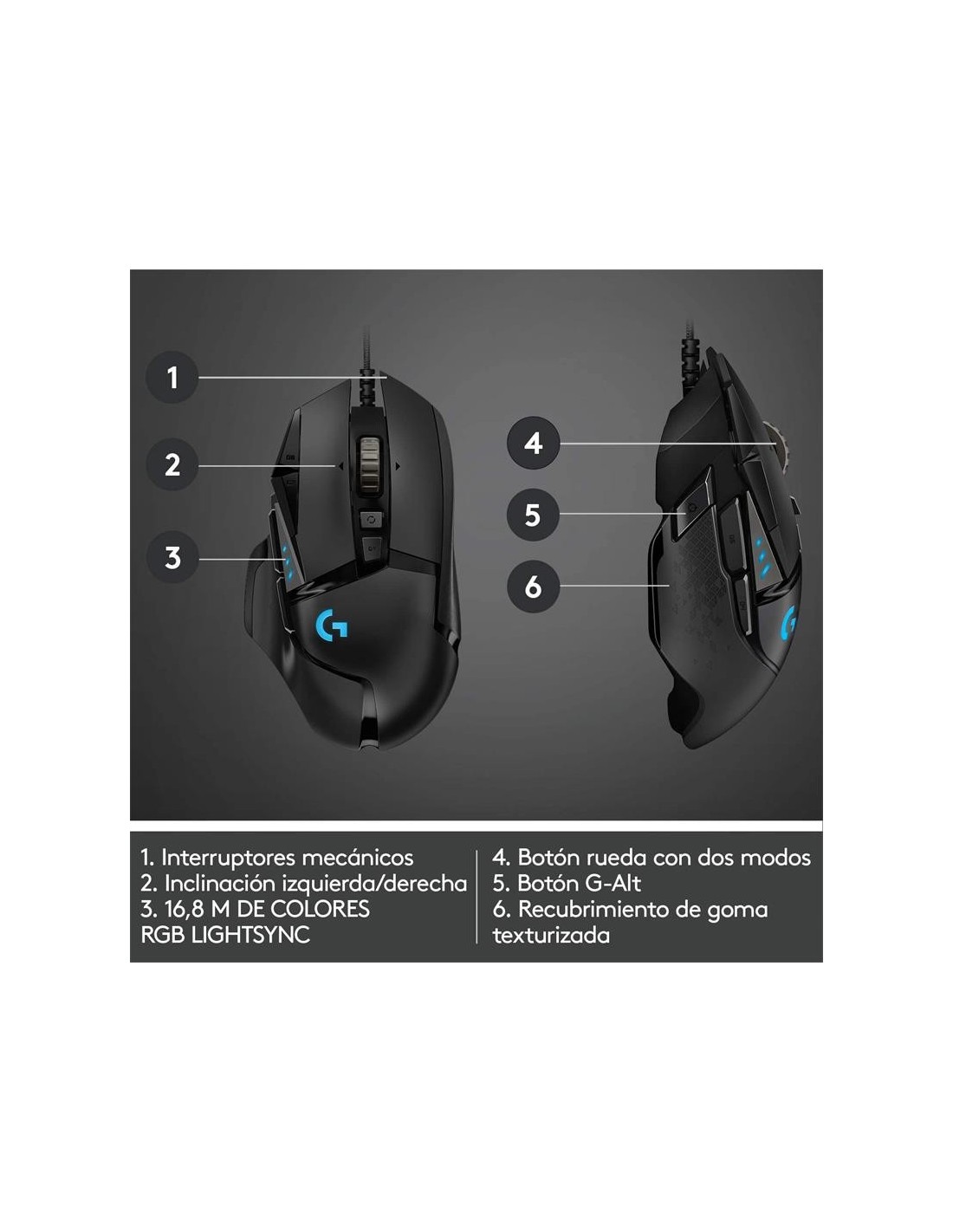 RATON LOGITECH G502 HERO OPTICO USB GAMING BLACK