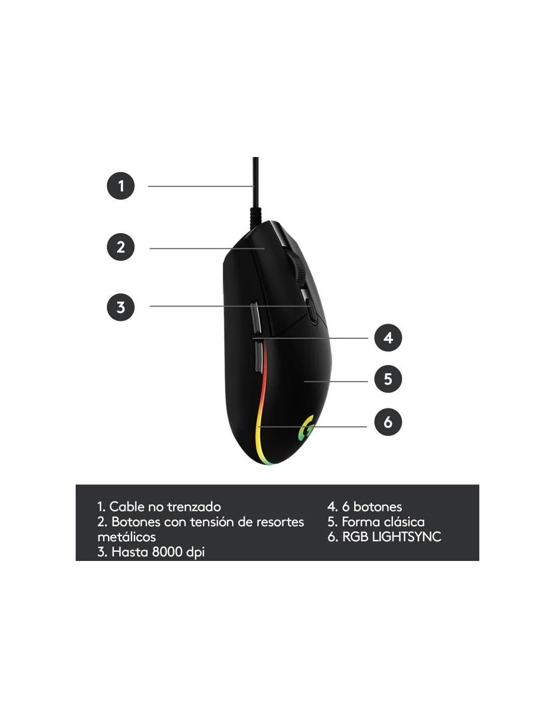 RATON LOGITECH G203 LIGHTSYNC RGB USB BLACK