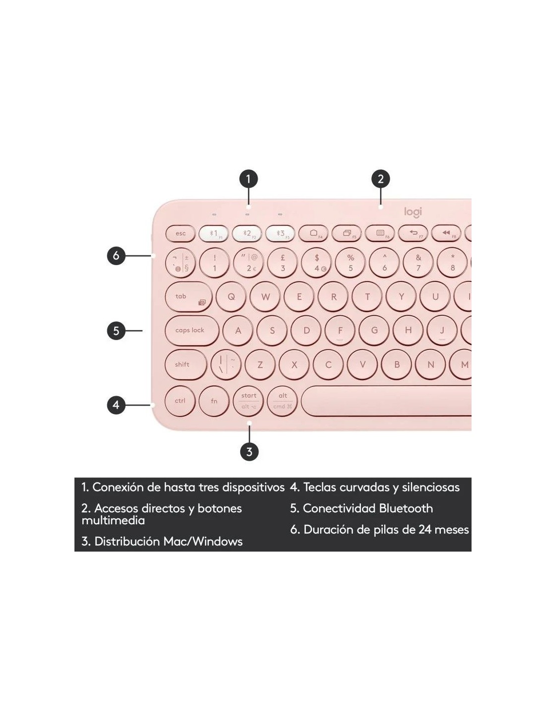 TECLADO LOGITECH K380 TKL BLUETOOTH MULTI-DEVICE ROSE