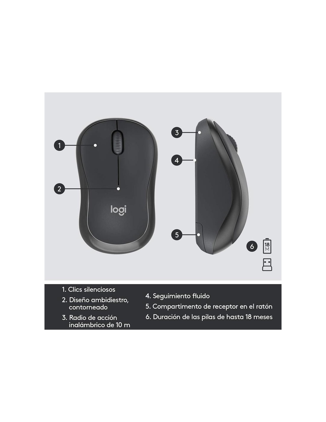 TECLADO + RATON LOGITECH MK295 WIRELESS SILENT GRAFITO