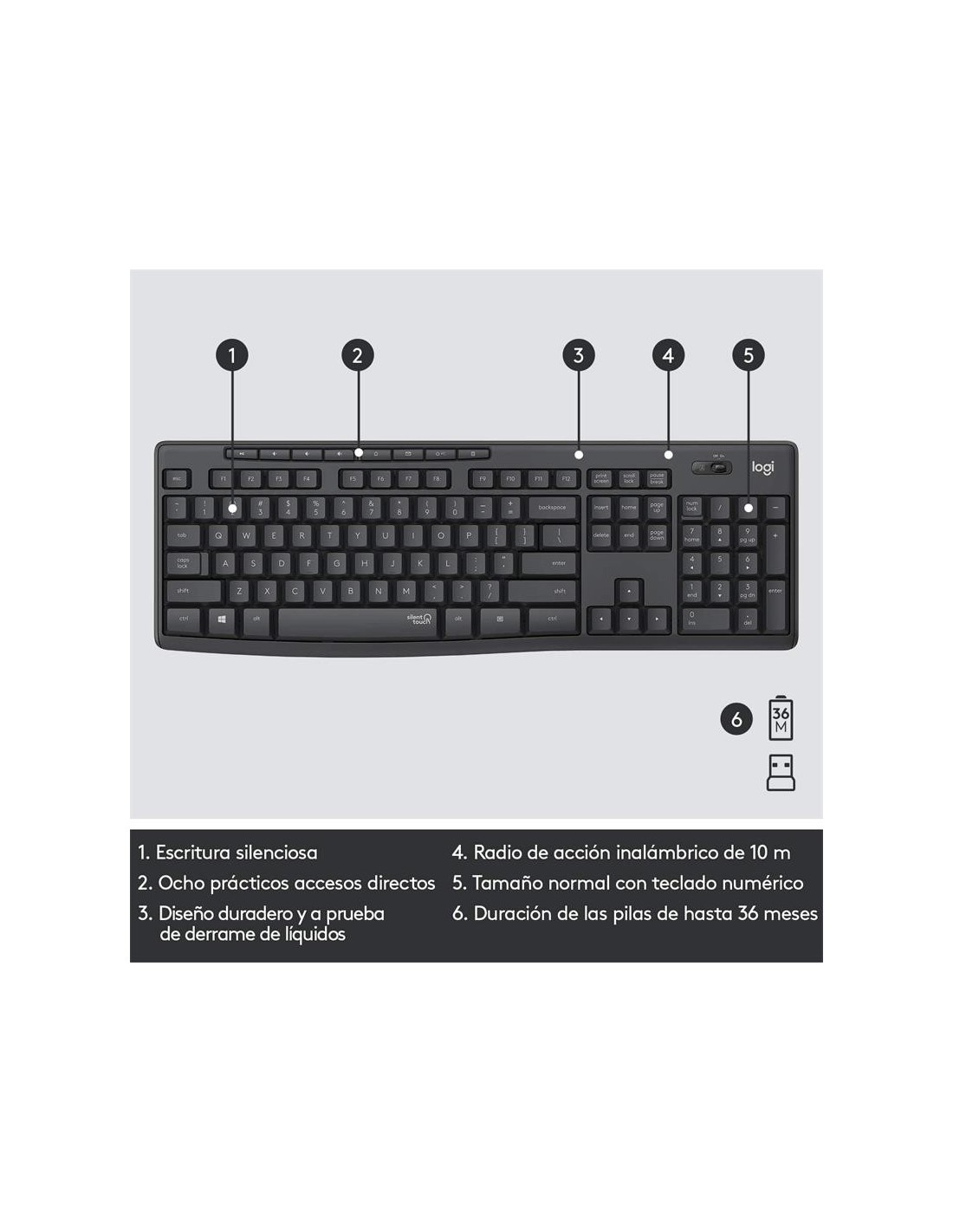 TECLADO + RATON LOGITECH MK295 WIRELESS SILENT GRAFITO