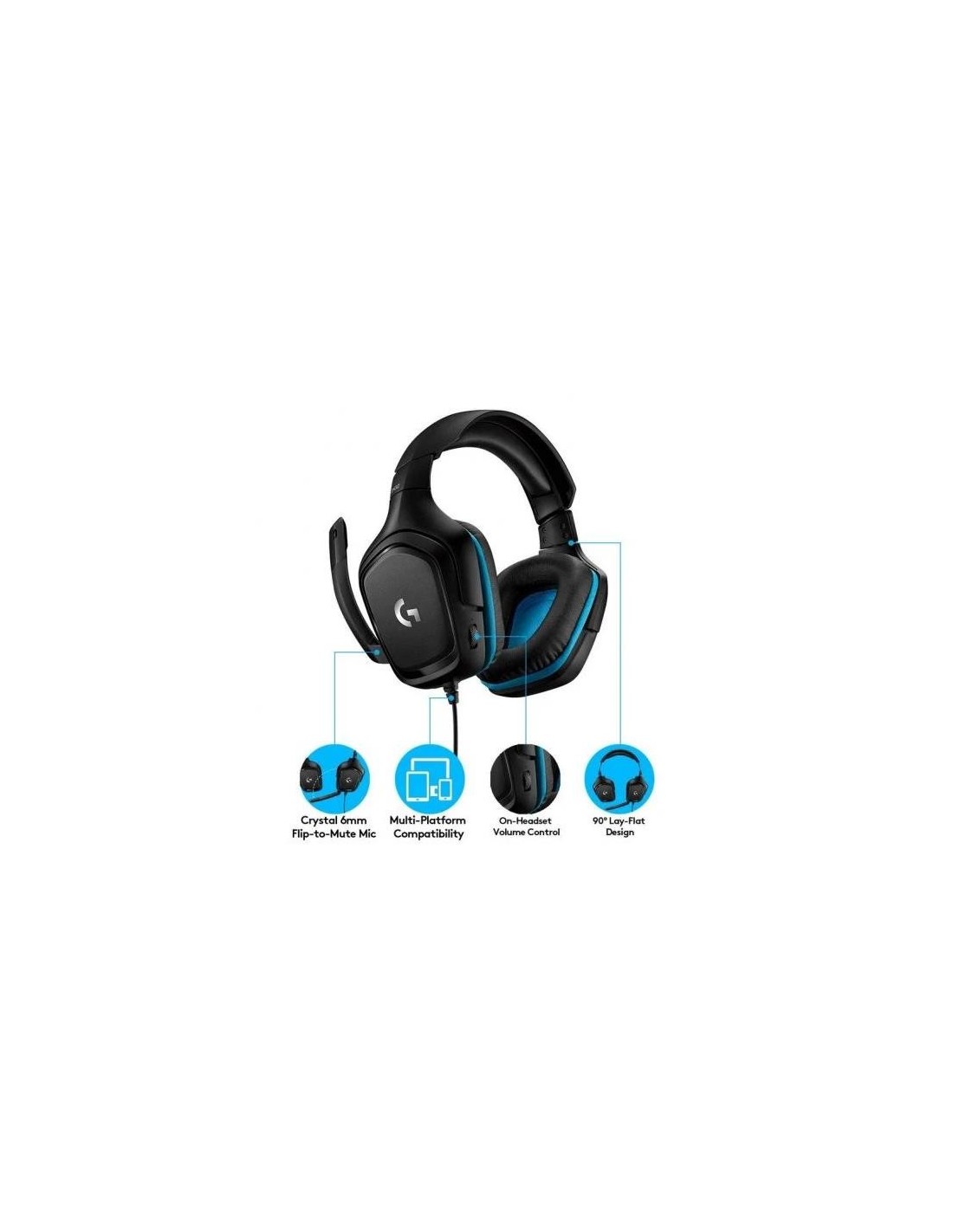 AURICULARES + MICROFONO LOGITECH GAMING G432 USB  DTS 7.1 BLACK/BLUE