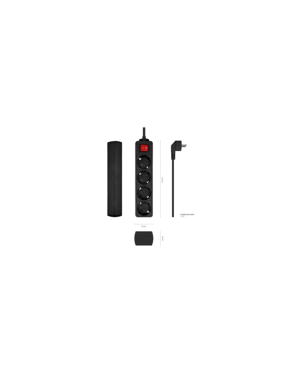 REGLETA AISENS 4 SCHUKOS PROTECCION INTERRUPTOR 1,4M BLACK