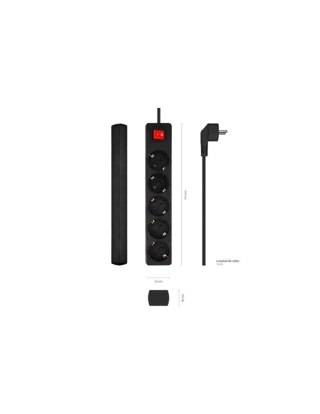 REGLETA AISENS 5 SCHUKOS PROTECCION INTERRUPTOR 1,4M BLACK