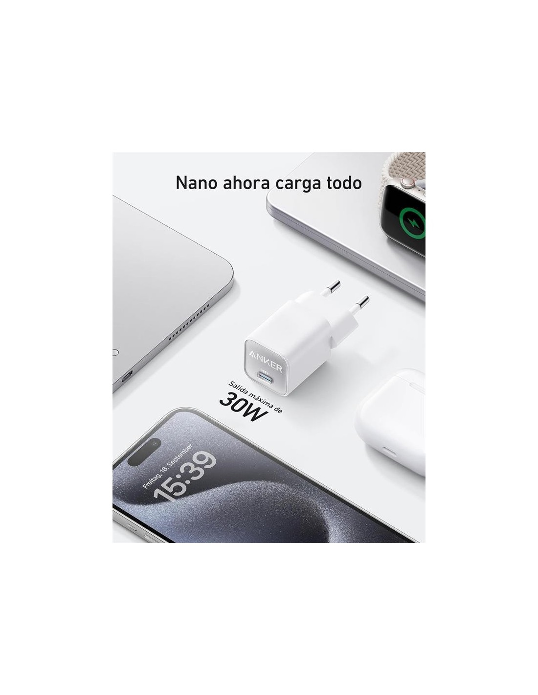 CARGADOR ANKER 511 NANO 3 30W 20V FAST CHARGE USB-C WHITE