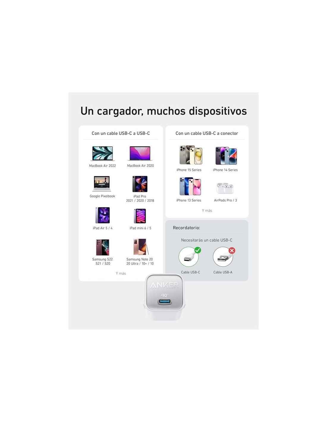 CARGADOR ANKER 511 NANO 3 30W 20V FAST CHARGE USB-C WHITE
