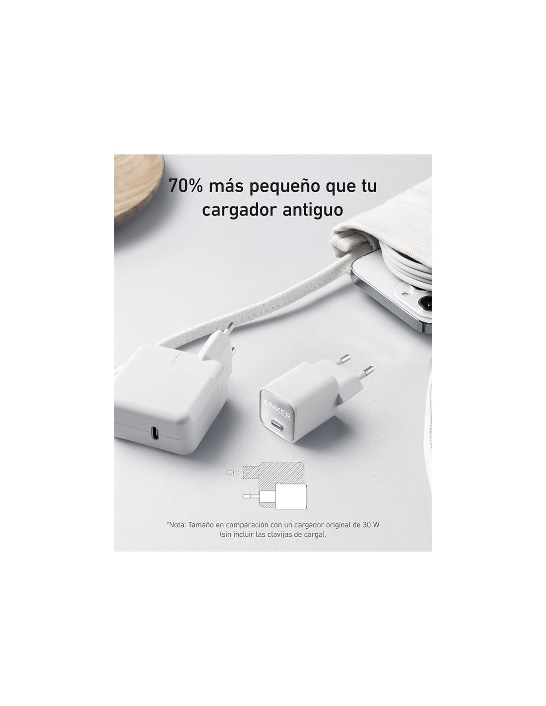 CARGADOR ANKER 511 NANO 3 30W 20V FAST CHARGE USB-C WHITE