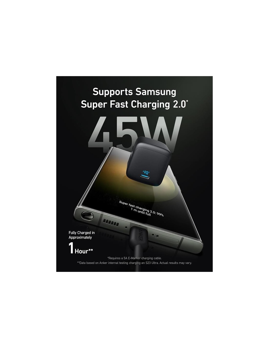 CARGADOR ANKER 313 45W FAST CHARGE USB-C BLACK