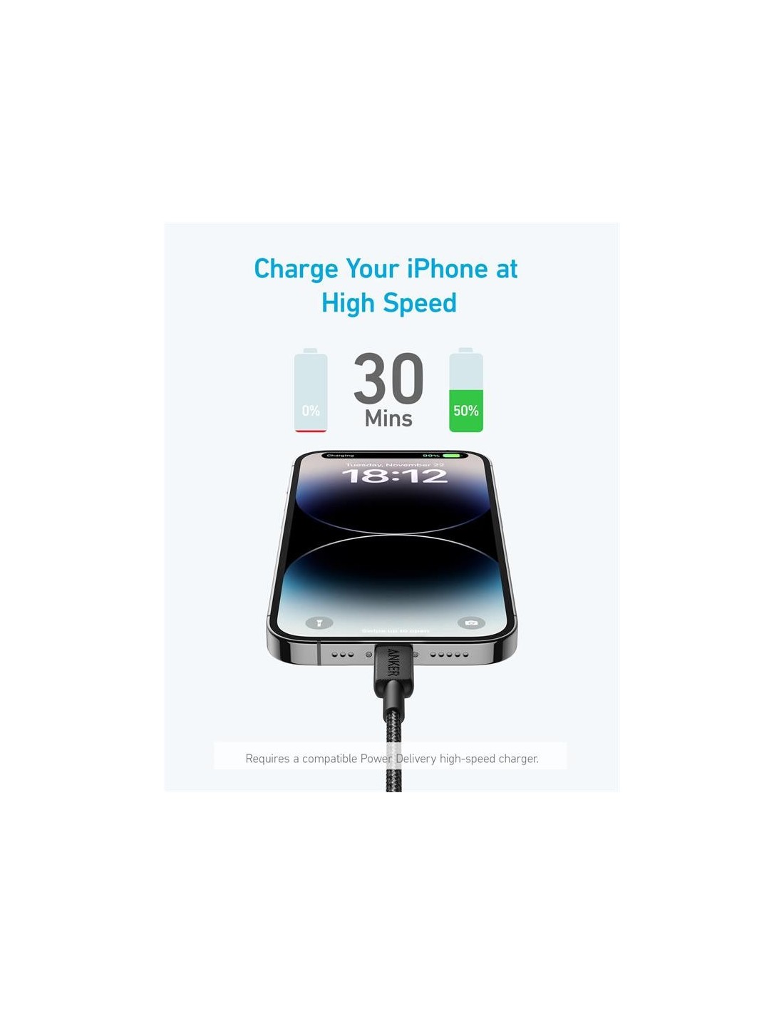 CABLE ANKER 322 USB-C TO LIGHTNING 1.8M BLACK