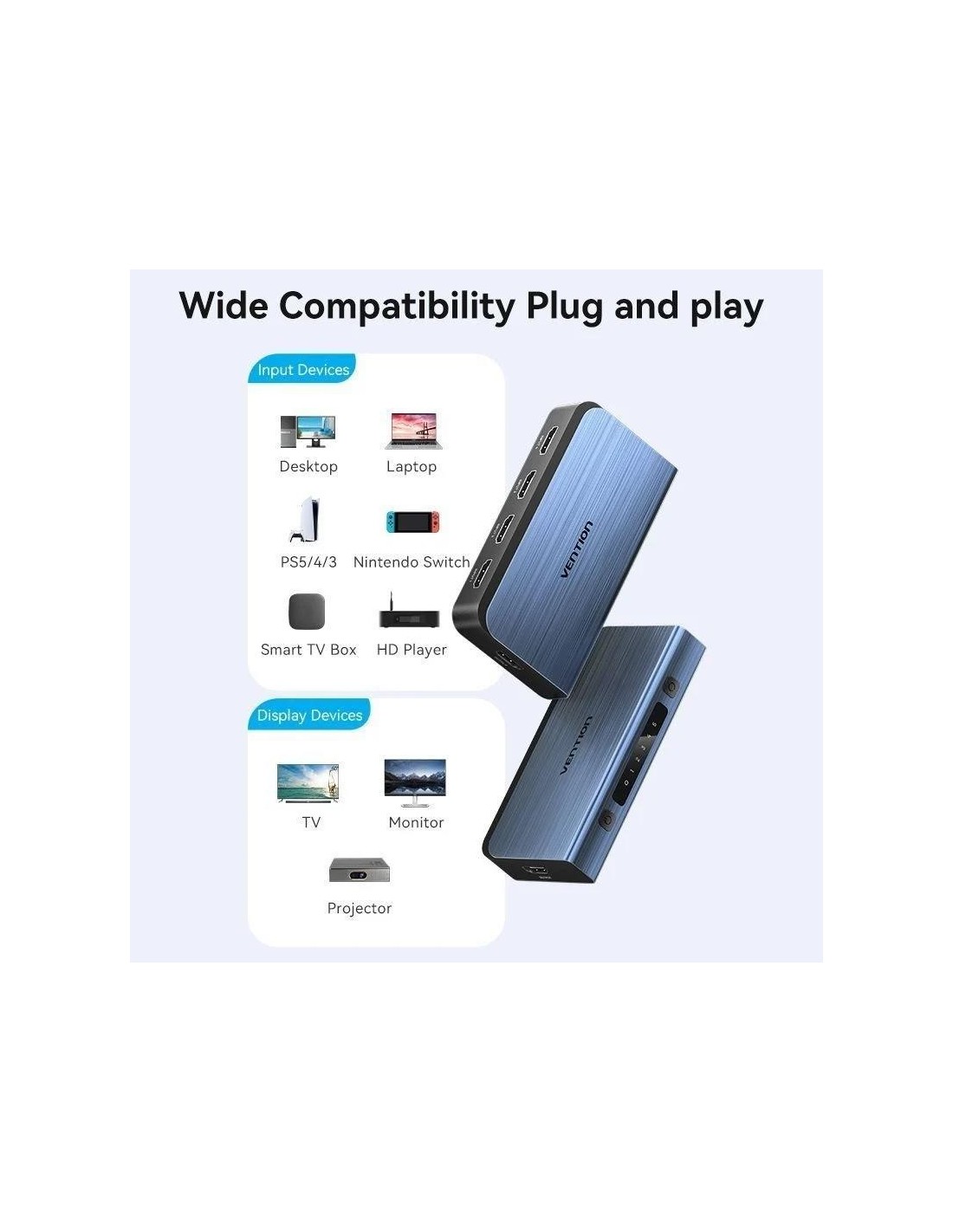 SWITCH CONMUTADOR VENTION HDMI 2.0 4K HDMI/H - 4XHDMI/H BLUE