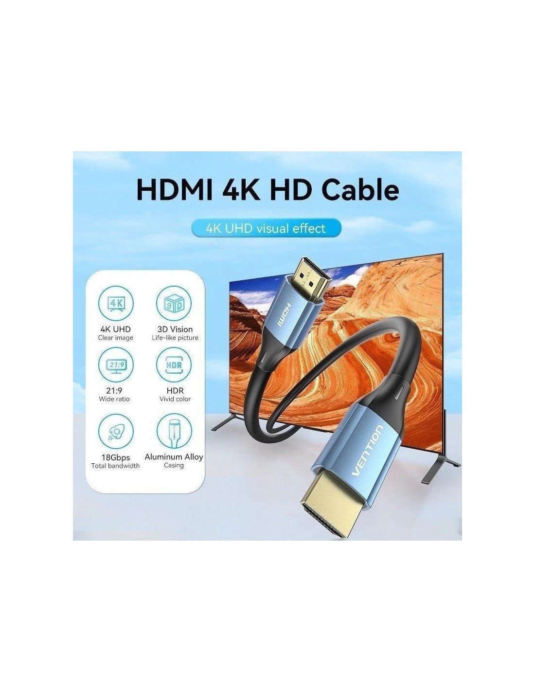 CABLE HDMI 2.0 4K VENTION HDMI/M - HDMI/M 3M BLACK/BLUE