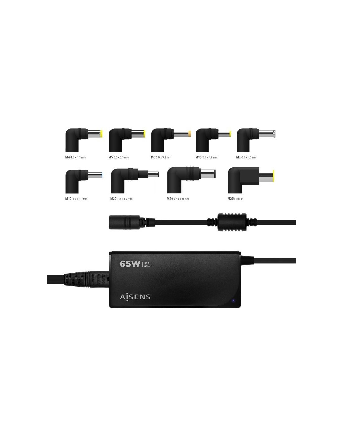 CARGADOR PORTATIL AISENS 65W AUTOMATICO + 9 CONECTORES + USB-A