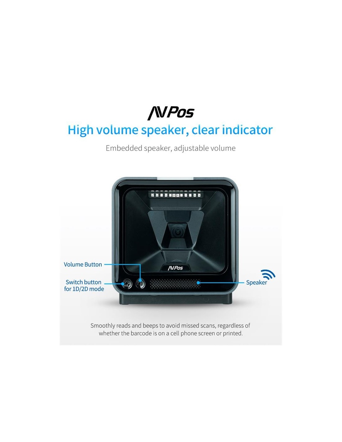 LECTOR CODIGOS AVPOS 1D +2D + QR BP760 OMNIDIRECCIONAL SOBREMESA USB