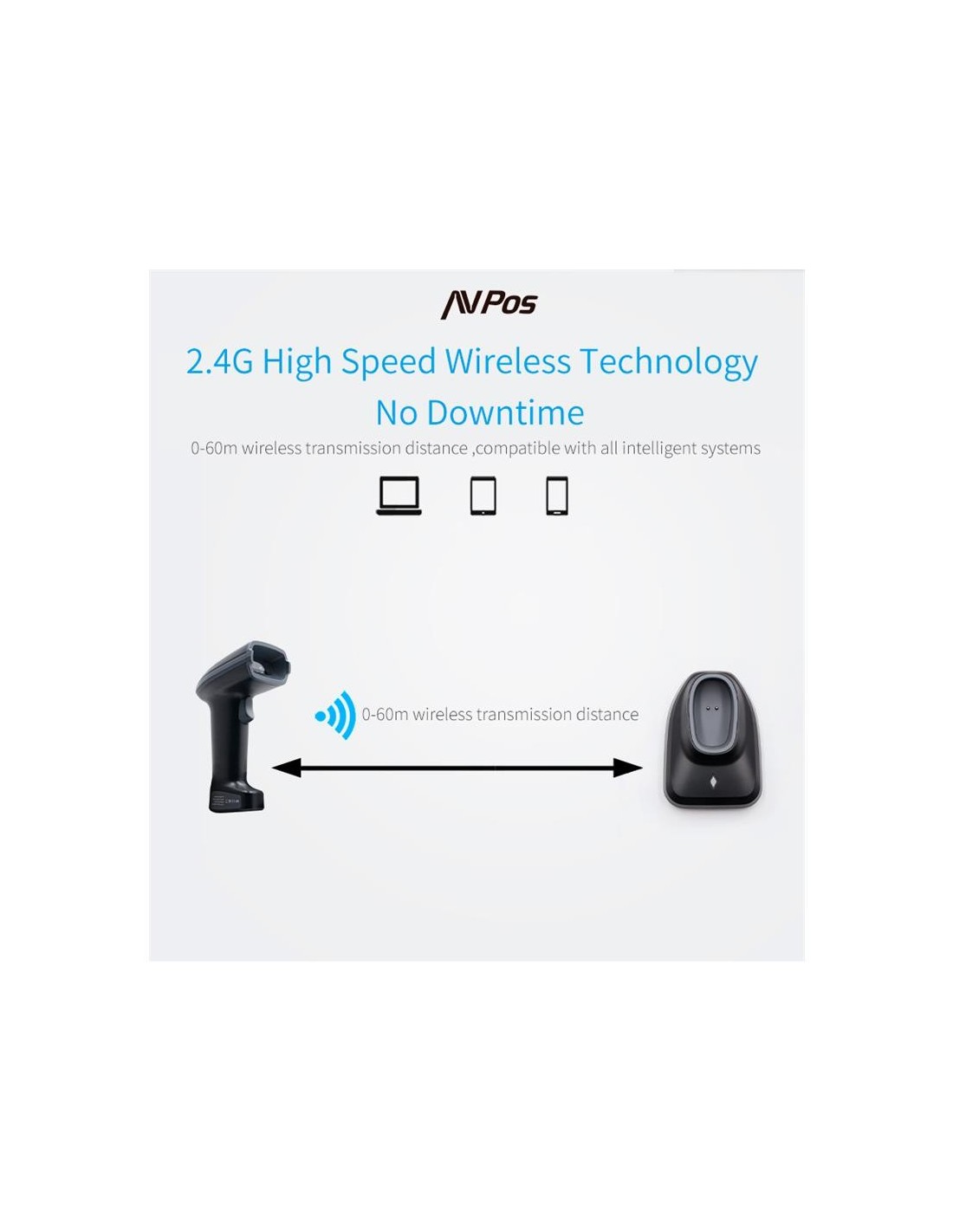 LECTOR AVPOS CODIGOS 1D + 2D +QR BT230 WIRELESS 2.4 + BLUETOOTH + USB