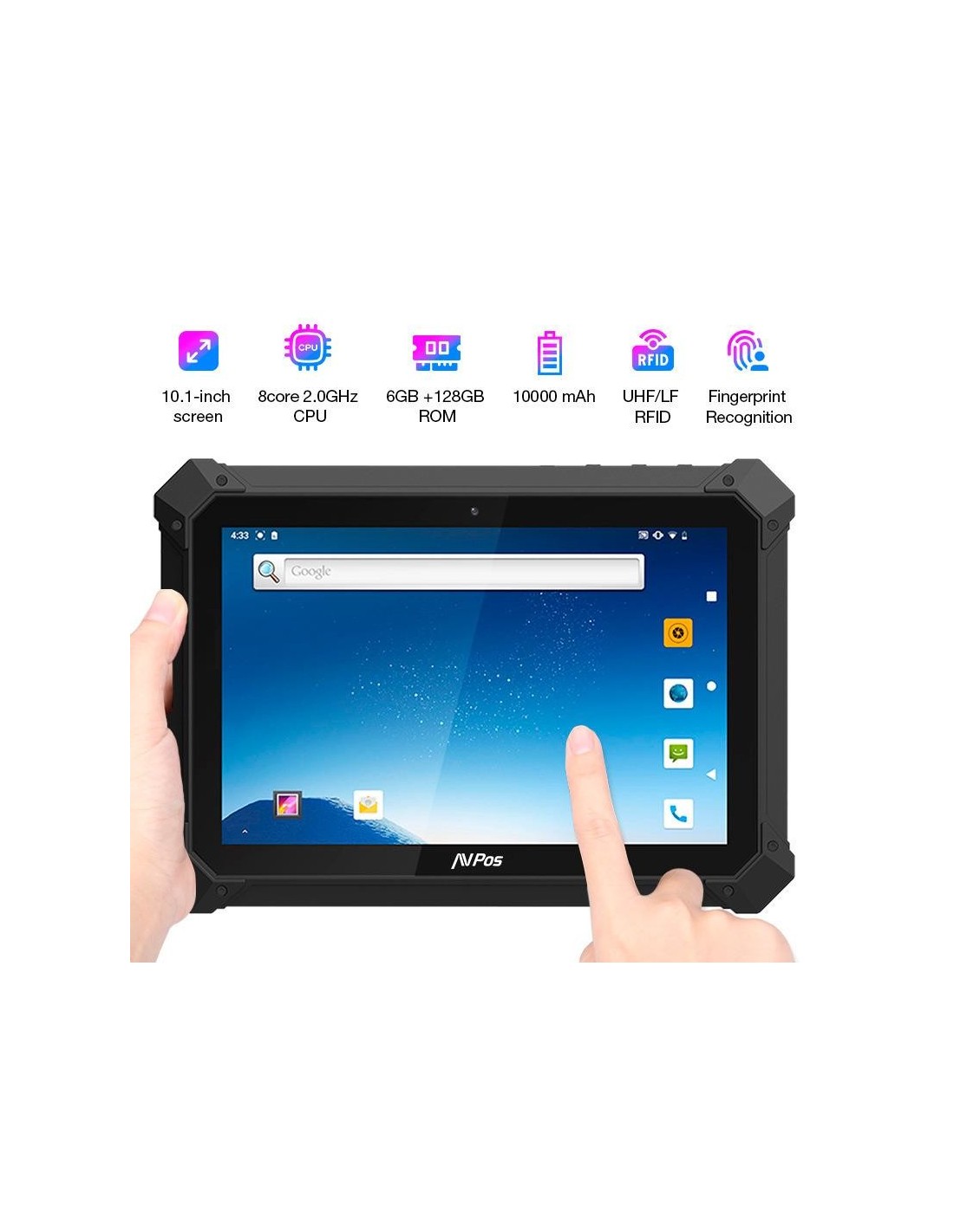 TABLET CAPTURADOR AVPOS RT1000 10.1 QUAD/6GB/128GB/WIFI/BT/NFC/2D/4G/ANDRO