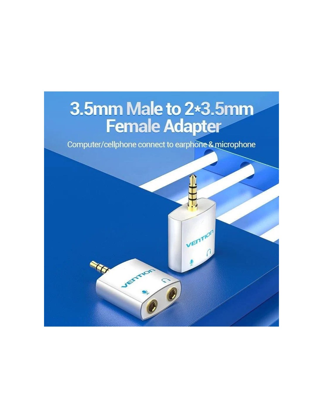 ADAPTADOR AUDIO VENTION JACK 3.5/M - 2X JACK 3.5/H WHITE