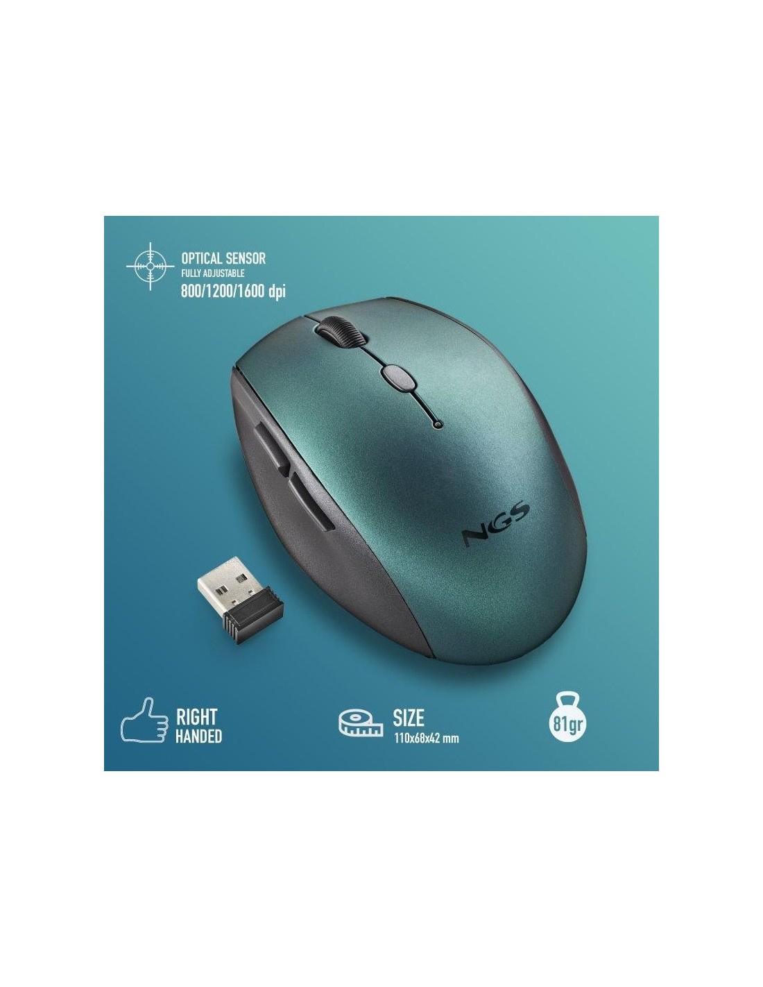 RATON NGS BEE BLUE ERGONOMICO WIRELESS SILENT BLUE