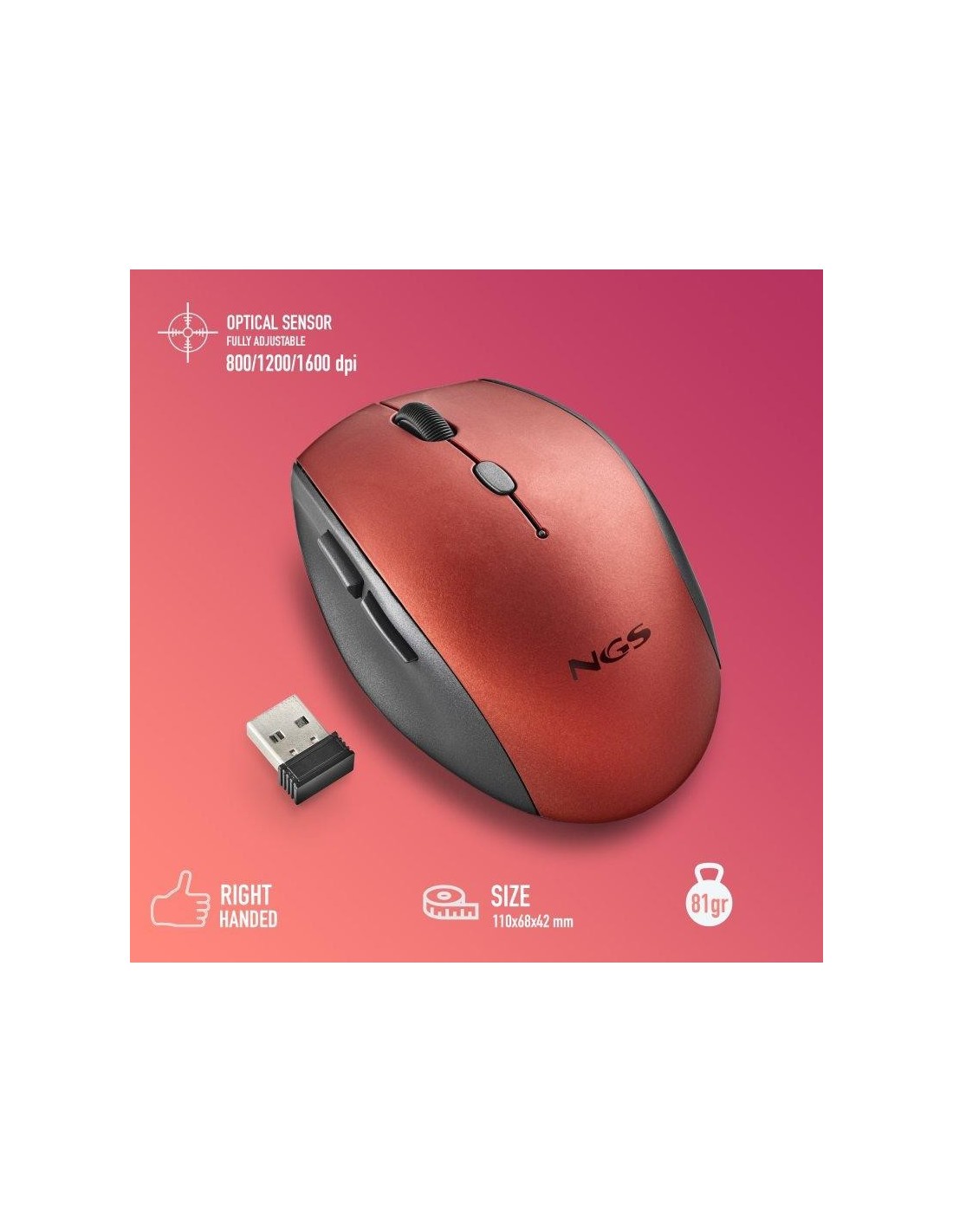 RATON NGS BEE RED ERGONOMICO WIRELESS SILENT RED