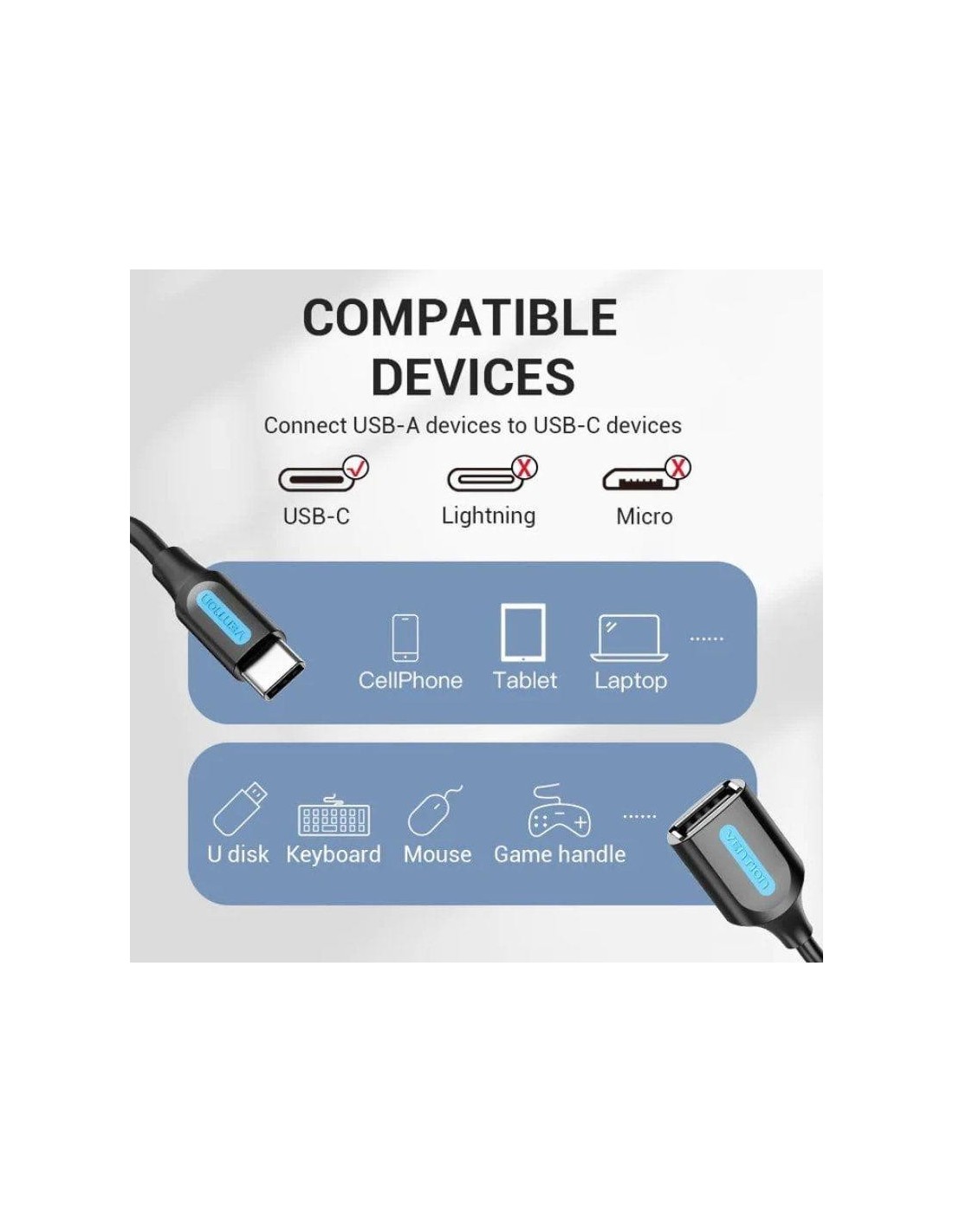 CABLE CONVERSOR VENTION USB-C/M - USB-A/H 15CM BLACK