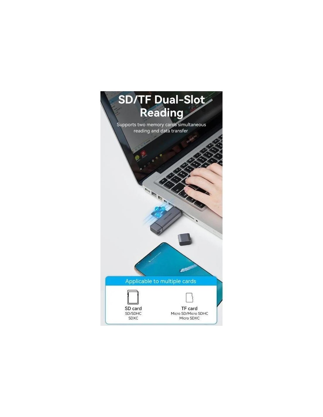 LECTOR DE TARJETAS EXTERNO VENTION USB-A 3.0/USB-C MICROSD/TF DUAL DRIVE