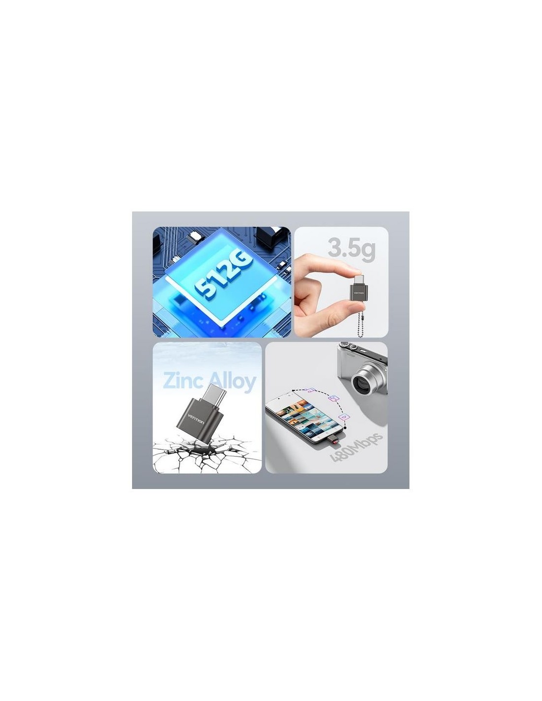 LECTOR DE TARJETAS EXTERNO VENTION USB-C MICROSD BLACK