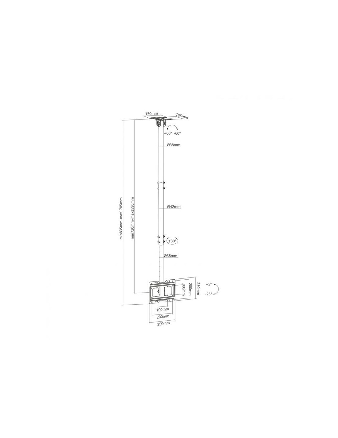 SOPORTE MONITOR AISENS TECHO 23-43 50KG INCLINABLE EXTENSIBLE  BLACK