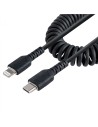 StarTech.com Cable de 50cm USB-C a Lightning MFi, Cable USB Tipo C Rizado de Carga Negro para iPhone, con Recubrimiento de TPE, 