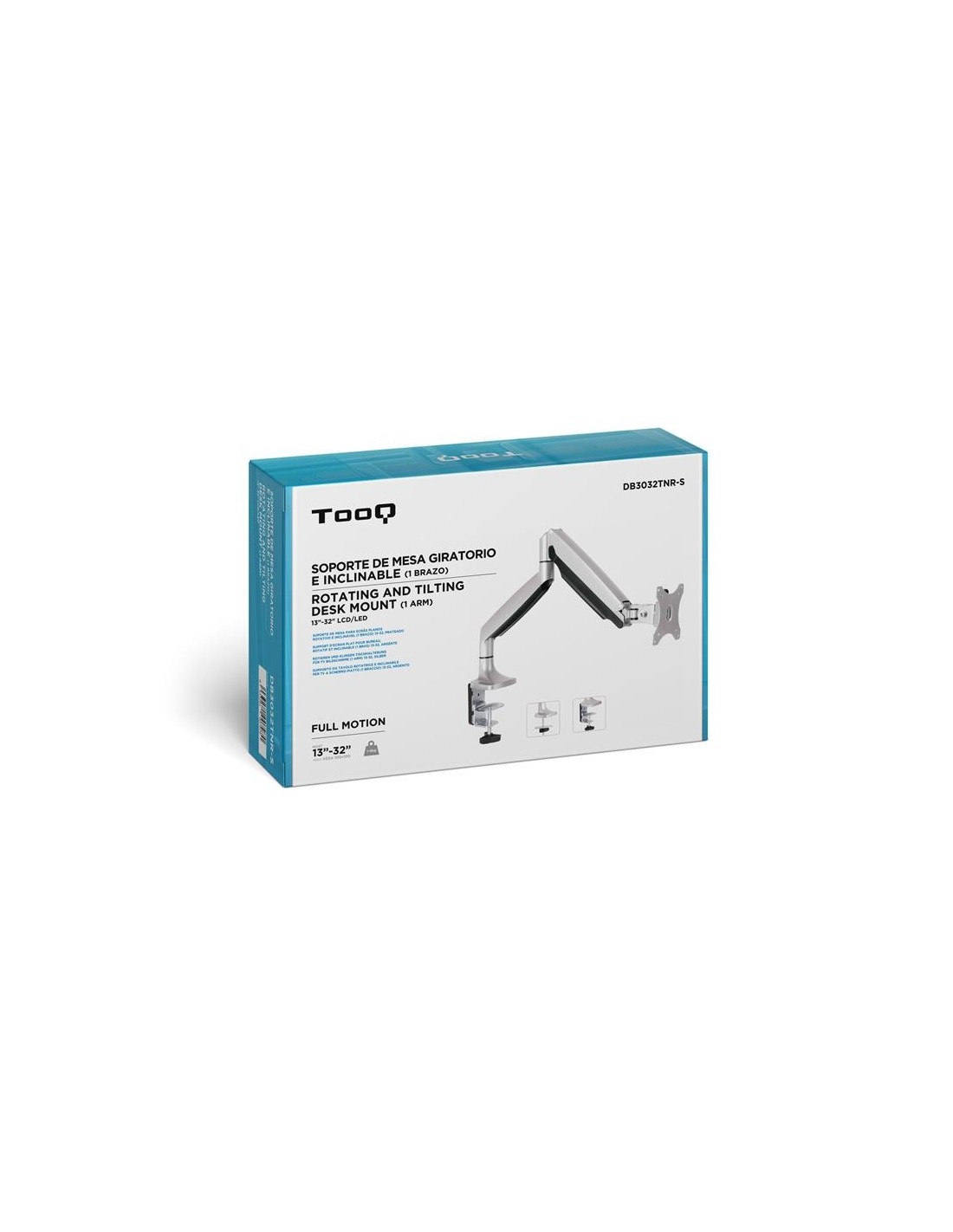 SOPORTE DE MESA TV MONITOR TOOQ GIRATORIO INCLINABLE 13-32 1 BRAZO SILVER