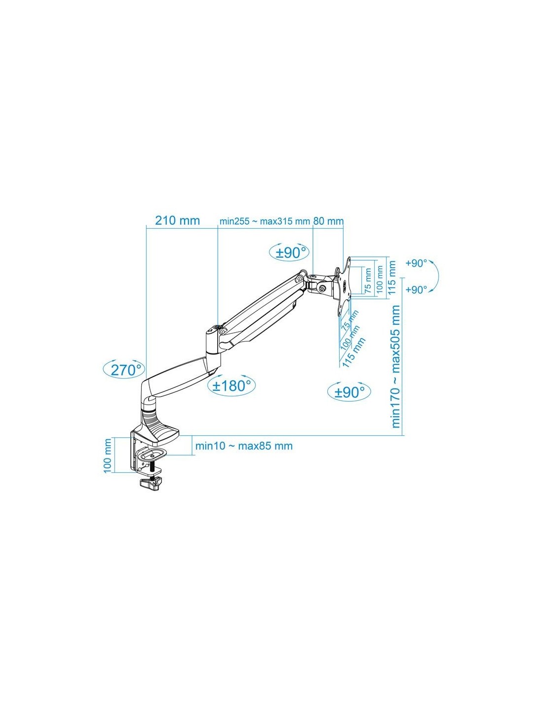 SOPORTE DE MESA TV MONITOR TOOQ GIRATORIO INCLINABLE 13-32 1 BRAZO SILVER