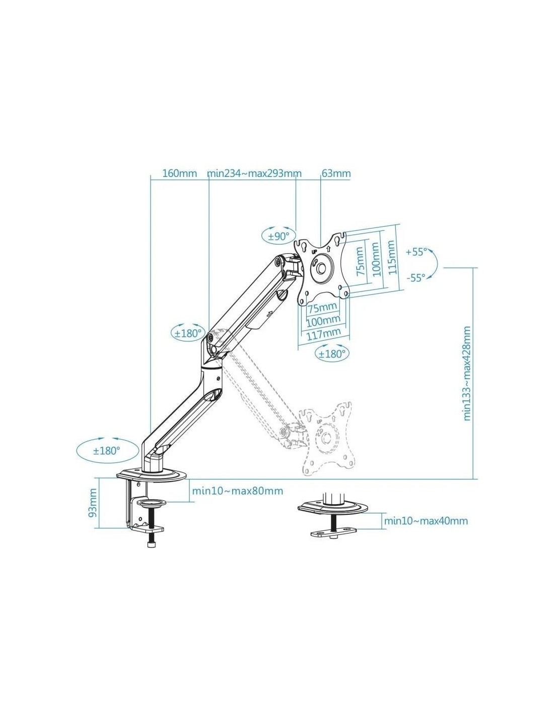 SOPORTE DE MESA TV MONITOR TOOQ ERGONOMICO ASISTIDO 17-32 BLACK/SILVER