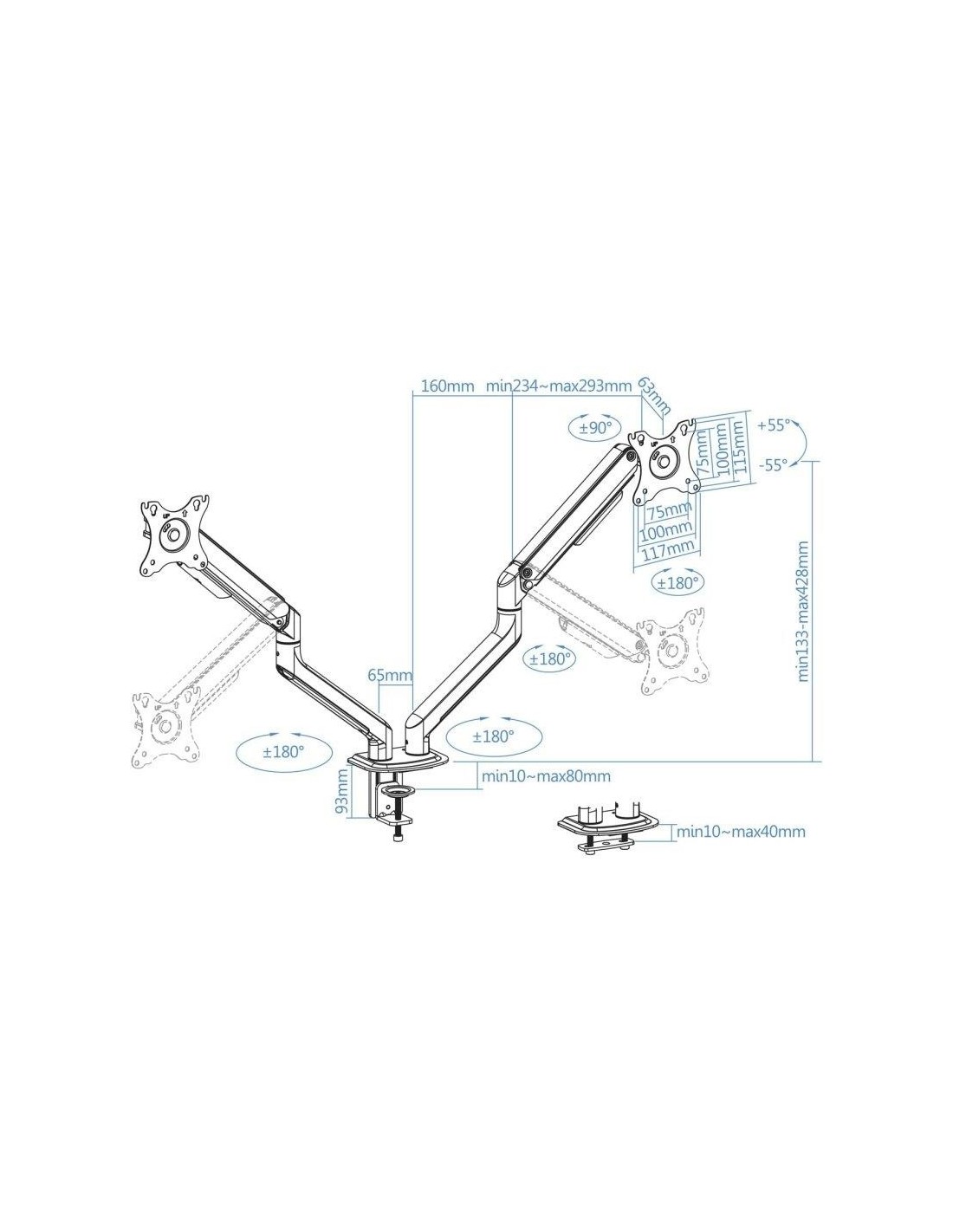 SOPORTE DE MESA TV/MONITOR TOOQ DB4132TNR-G 17-32 2 BRAZOS ASISTIDO GREY