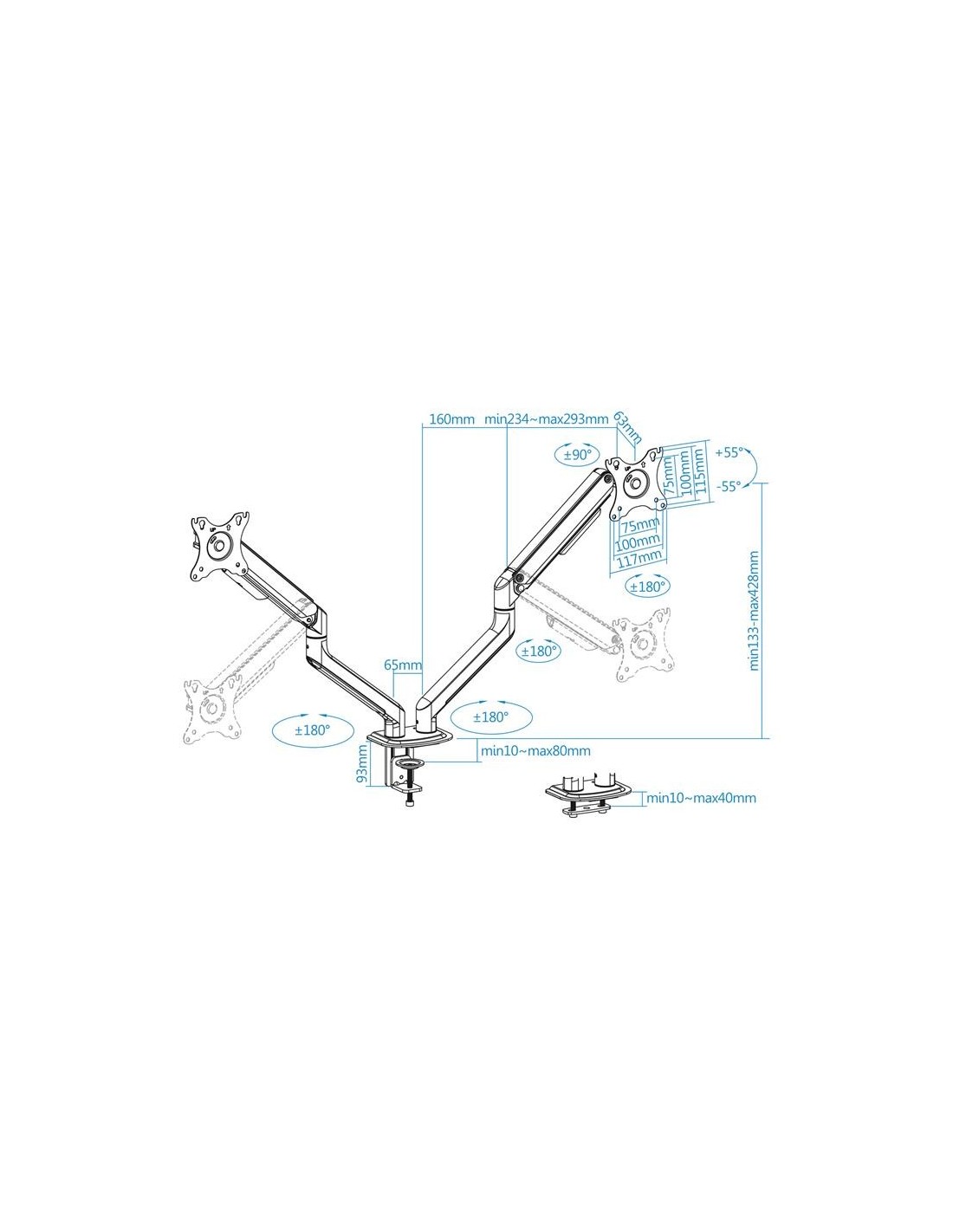 SOPORTE DE MESA TV/MONITOR TOOQ 17-32 2 BRAZOS WHITE