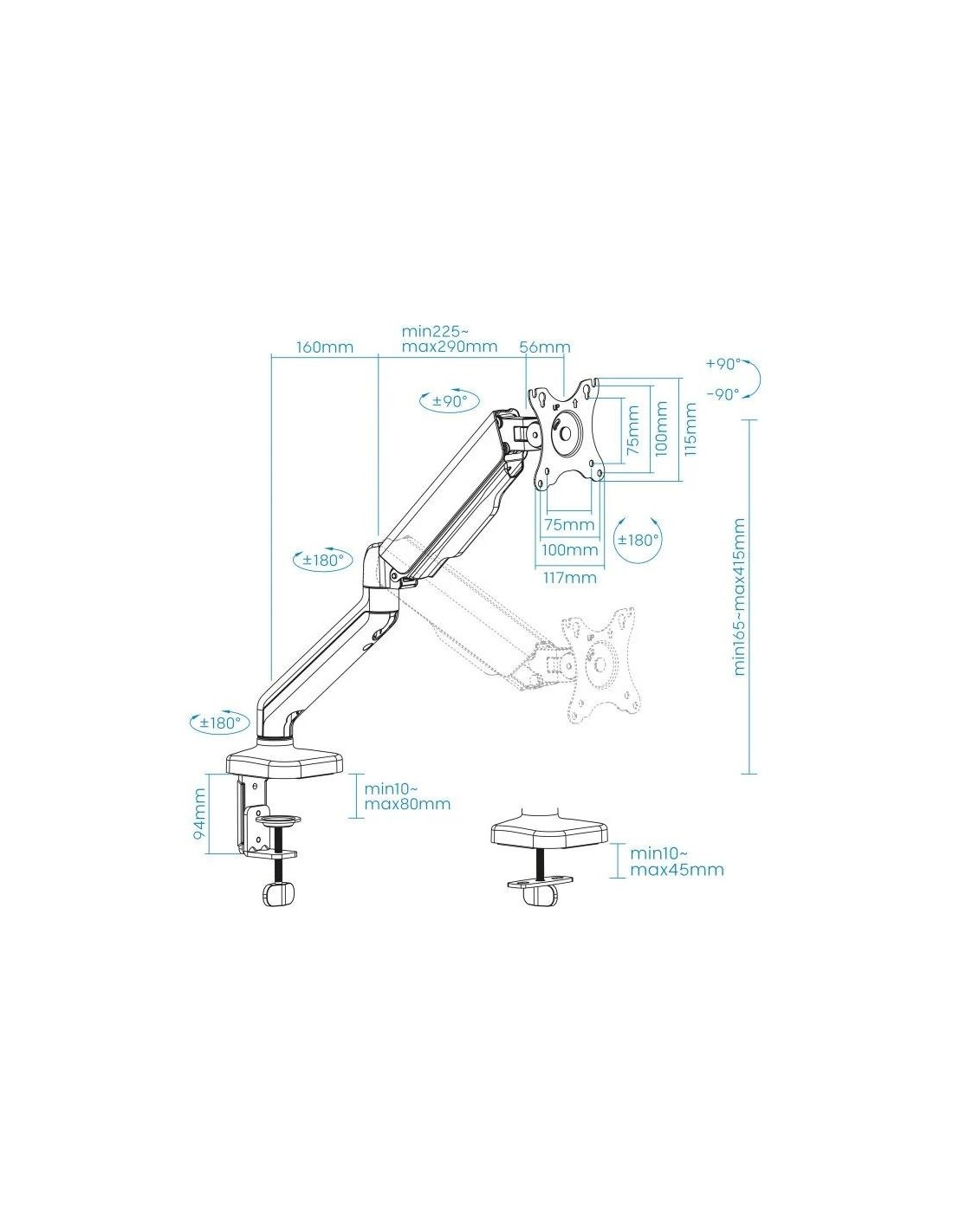 SOPORTE DE MESA TV MONITOR TOOQ ERGONOMICO ASISTIDO 17-32 BLACK