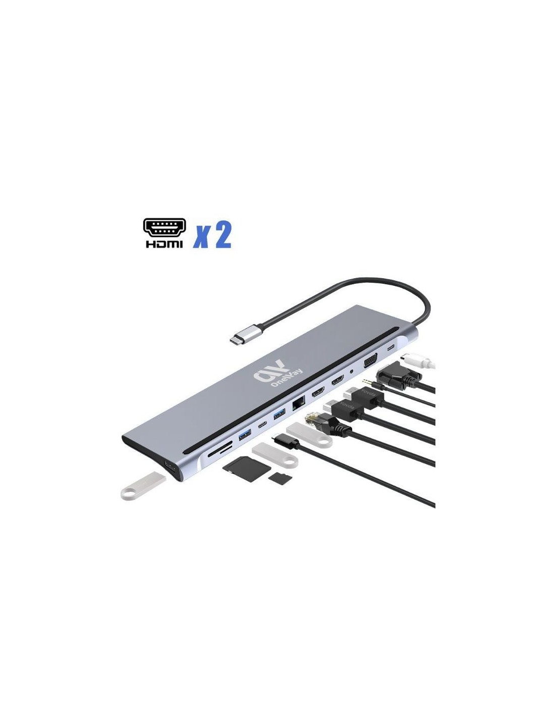 DOCK HUB ONEWAY USB-C 12 EN 1 HDMI/VGA/RJ45/USB 3.0/USB-C PD/MICROSD/AUX