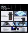 CARGADOR DE PARED VENTION GAN 3XUSB-C USB -A 140W BLACK + CABLE USB-C