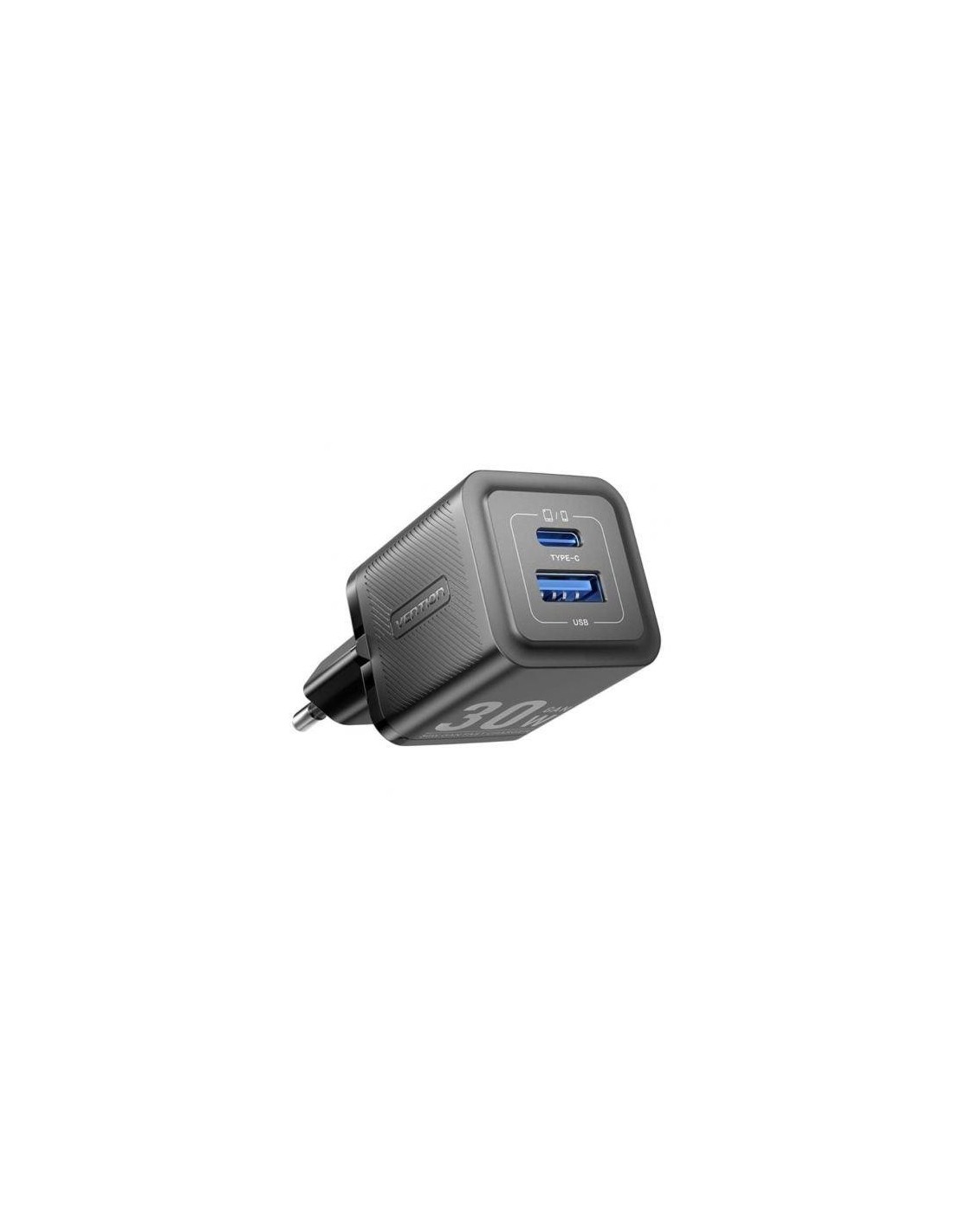 CARGADOR DE PARED VENTION GAN USB-C USB-A 30W BLACK