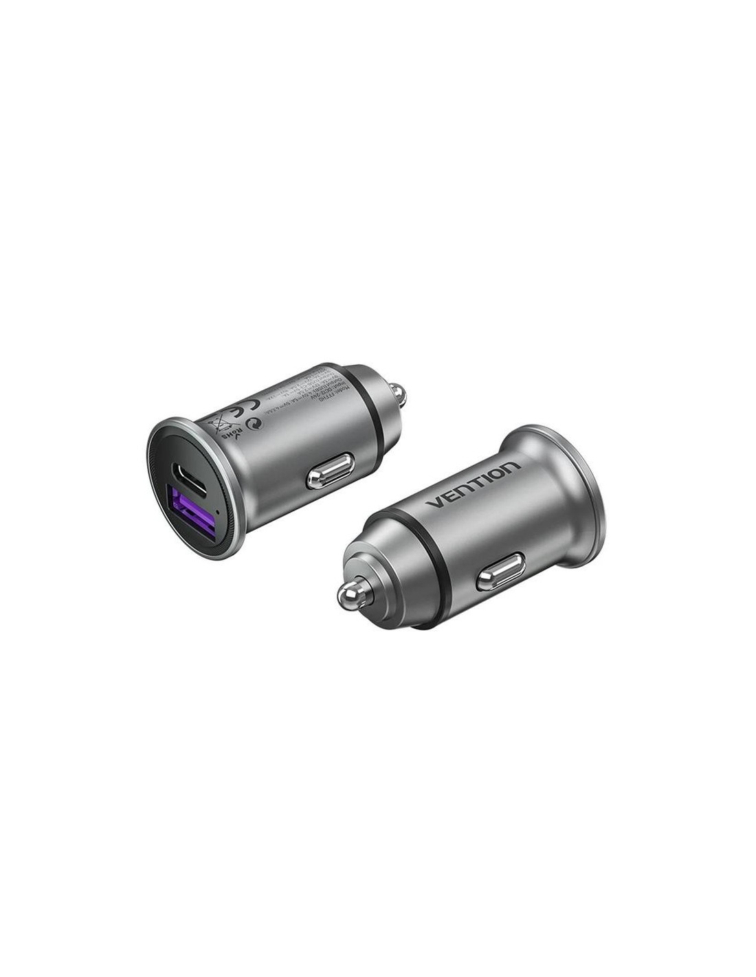 CARGADOR COCHE SMARTPHONE VENTION 30W USB-A USB-C SILVER